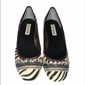 STEVE MADDEN Barnum Calf Hair Zebra Print Flat 7 Embellished Round Toe Gemstone